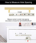 Instruction on measuring 5-inch center hole spacing for 5 Pack Solid Brass Cabinet Handles With Brushed Brass Square T Bar Pulls