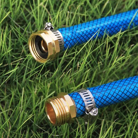 Garden Hose Repair Kit With Clamps Six Piece Set Male And Female Connectors For Three Quarter Inch Or Five Eighth Inch Hoses Aluminum Body