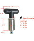 Tough As Nails Steel Spring Loaded Pull Pins With Smooth Action T Handle And Integrated Screw Lock Platform, Heavy Gauge Retractable 3/8 Inch Dowel Plunger with size measurements.