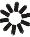10Pc Carbon Steel Hex Head Ball Plunger Screws Black Spring Loaded Positioning Grubs arranged in circular pattern.