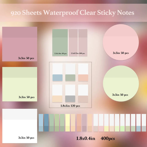 Clear Sticky Notes Set With 920 Sheets Waterproof And Ultra Transparent For Bible Study Notes And Book Annotations layout display