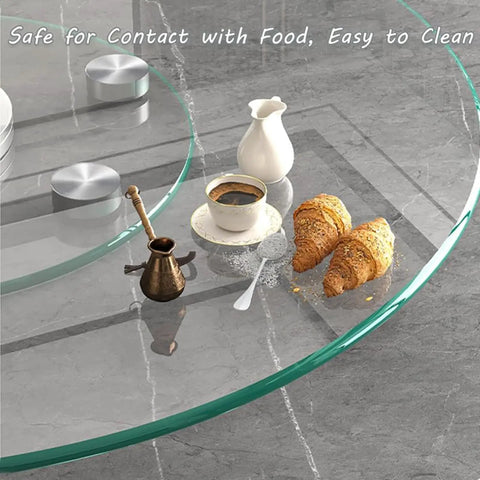 36 Inch Lazy Susan Turntable Rotating Serving Tray With Tempered Glass And Aluminum Base, coffee and croissants on tray