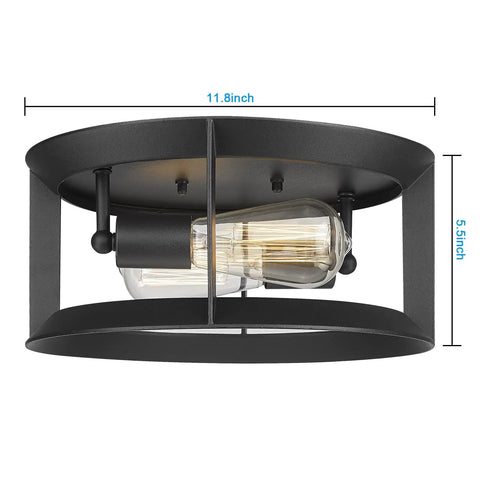 Dope Industrial Matte Black Flush Mount Ceiling Light Fixture With Two Lights E26 Sockets Close To Ceiling Indoor Outdoor Use