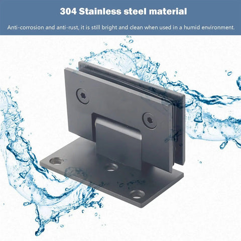 Rock Solid Matte Black Glass Door Hinges Heavy Duty 304 Stainless Steel 90 Degree single side bathroom glass clamp with water splash.