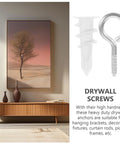 Drywall Self Drilling Anchors And Screws Kit shown with picture frame and vase, highlights heavy-duty use on gypsum surfaces.