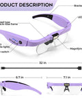 Side view of Rechargeable LED Lighted Magnifying Glass Headset With 1.5x To 5.0x Zoom And 4 Detachable Lenses, purple frame.