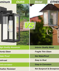 Comparison of two pack dusk to dawn outdoor wall lanterns with sensor matte black exterior porch lights, showing aluminum vs. metal quality.
