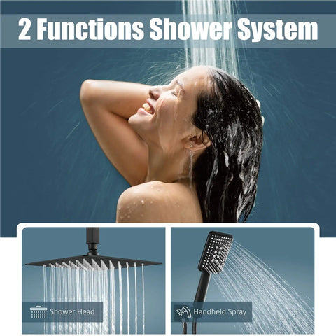 Dope Matte Black Ceiling Mount Shower System with Dual Function Rainfall Overhead Shower Head and Handheld Spray