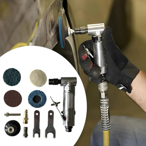 High Rpm Pneumatic Angled Grinder Tool Set With Swappable Collets Lightweight one hand design in use with swappable discs.