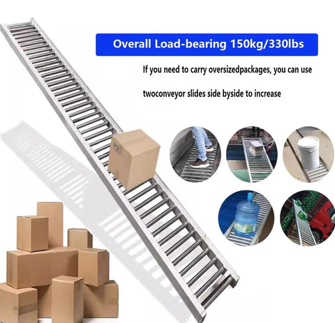 Adjustable Portable Foldable Conveyor System 8 Meters Long With Wear Resistant Rollers For Supermarkets And Boat Trailers Quiet Transport Solution And Easy Spring Fixing Installation, steel roller conveyor