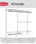 Rock Solid Closet Shelving System Adjustable 6 To 10 Feet Wide Metal Wire Storage Rack components including shelves and hang rods.