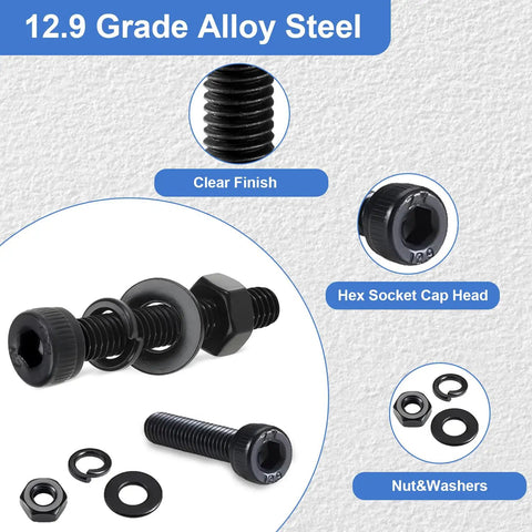Pro Grade 1040 Piece M3 Screw Kit Featuring Hex Socket Head Cap Screws And M3 Bolts Nuts Washers Includes Allen Key for 3D Printing CNC Repairs. 12.9 grade alloy steel screws with washers.