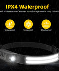 Two Pack Rugged Rechargeable LED Headlamp With 230 Degree COB showing waterproof feature with rain and IPX4 rating symbols