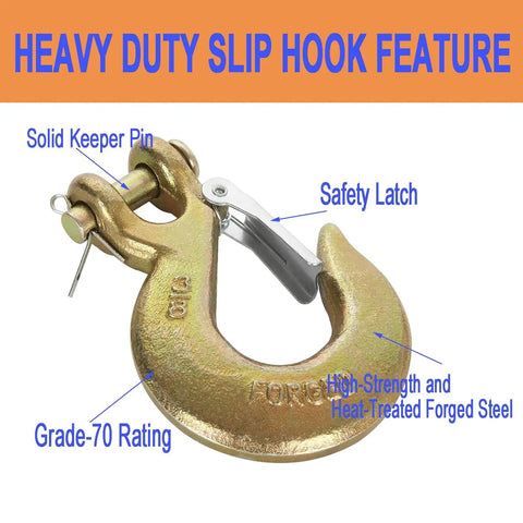 4 Pack Clevis Slip Hook Three Eighths Inch With Safety Latch G70 Forged Steel Heavy Duty Chain Hooks For Trailer Receiver Hitches
