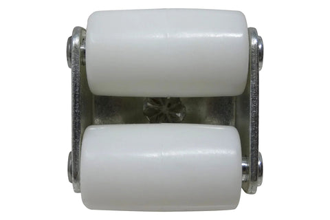7/8-Inch Threaded Stem Appliance Caster Set With Dual Wheels White 4-Pack Low Profile 1-1/2-Inch Wide Twin Wheels Jam Nuts For Easy Alignment And Height Adjustment To Replace Refrigerator And Freezer Factory Wheels, view of white dual wheels.