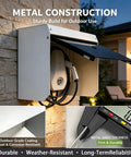 Built Different Outdoor EV Charger Enclosure Top Shelf Waterproof Rain Snow UV Guard wall-mounted storage with outlet protection.