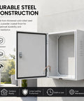 Built Different Wall Mounted EV Charger Protection Box with Lock Outdoor Weather Resistant Drip Proof Canopy Shields EVSE Against Rain Snow and Dust Ventilated Storage for Secure Home Garage or Driveway Use, showing open thickened cold steel construction.