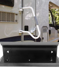 Top Shelf Heavy Duty Door Barricade Security Lock Travel Safe Kick Resistant Floor Brace Solid Aluminum Alloy Bulletproof Portable Hotel Room Anti Theft Shield mounted on RV door.