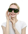 Pro Grade Laser Safety Goggles For Medical Spas And Hair Removal With Rock Solid OD6 OD7 Shield Against 808 980 1064Nm Diode Lasers CE EN207 Certified Lightweight Unisex fit worn by smiling woman.
