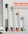 Real Deal Wall Mounted Coffee Bean Dispenser Crafted From Heavy Duty Stainless Steel With A Clear Glass Tube For Smooth Flow And Precise Portions A Straight Up Game Changer For Counters Keeps Your Beans Flavorful And Fresh All Day Long, showcasing multiple dispensers with different colors and designs.