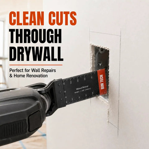 Fifty Piece Bimetal Oscillating Multi Tool Blades For Wood And Plastic Demolition Work Built Like A Tank Heavy Duty Replacement Saw Accessories cutting through drywall