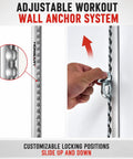 Adjustable wall anchor system with customizable locking positions for resistance training in home gyms.