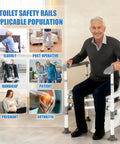Top Shelf Heavy Duty Adjustable Toilet Safety Rails Featuring A Rock Solid Non Slip Grip for seniors in a bathroom setting.