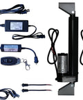 Two Piece Heavy Duty 12 Volt Linear Actuators With 225 Pound Push Pull Capacity Plus Ac To Dc Power Supply Wireless Remote Switch Mounting Brackets And Secure Wire Harness Kit For Knockout Trailer Projects And No Sweat Install components including actuators and controller.