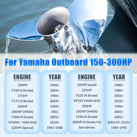 Outboard Propeller Installation Hardware Kit For Yamaha Outboard Engines 150HP To 300HP with compatibility chart