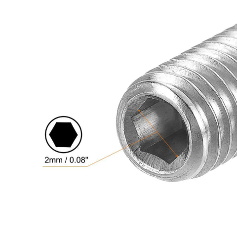 Close-up of Heavy Duty Ball Point Set Screws M4 X 12mm 304 Stainless Steel Spring Loaded Hex Socket Fasteners showing hex drive socket.