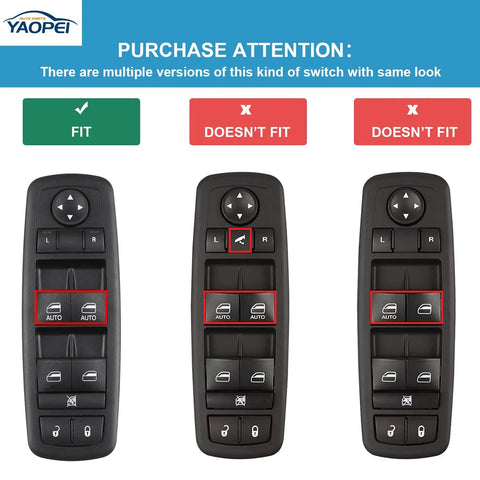 Left Driver Side Power Window Switch For Chrysler Town And Country 2012 2016, showing fit and non-fit switch variations