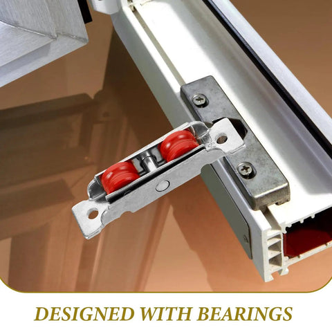 Rugged Sliding Door Pulley Track Set With Silent Dual Wheel Rollers And Rigged Tight Stainless Steel Nylon Bearings for smooth sliding.