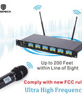 MX66 6 Channel UHF Wireless Microphone System With Six Handheld Mics for long-range stable audio, FCC certified