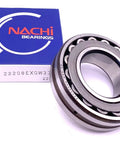 40X80X23 MM Spherical Roller Bearing 22208 EXQW33 C3 Made In Japan with packaging showing NACHI branding.