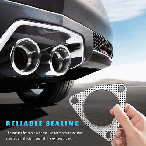 3 Inch 3 Bolt Exhaust Gasket Set Replacement Kit Delivers Hecka Tight Seal With Knockout Leak Shield for Header with chrome exhaust tips.