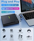 External CD DVD Drive For Laptop With USB 3.0 High Speed, 4 USB Ports And 2 SD TF Card Slots, Plug And Play, Backward Compatible With USB 2.0, Reads 8x DVD And 24x CD, Ultra Portable Multi Port Optical Drive. USB 3.0 hub for laptop