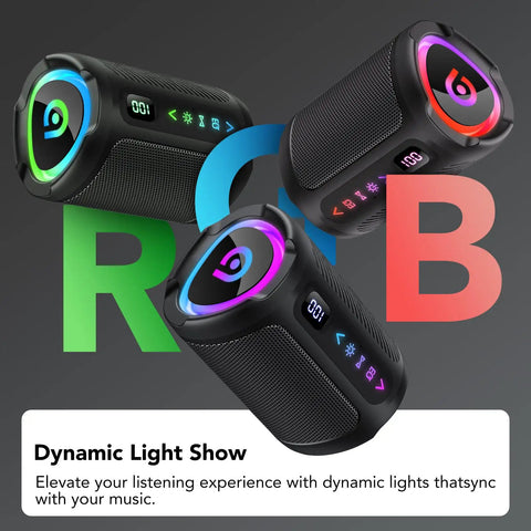 Portable Bluetooth Speaker With LED Light, Outdoor Waterproof Speaker For Travel, Sports And Parties with RGB lights.
