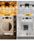 3 Light Crystal Bathroom Vanity Light Fixture Over Mirror Rotatable Matte Black Crystal Indoor Wall Lights Sink Mirror Foyer Chrome Glass Modern Lampshade in warm white and daylight settings