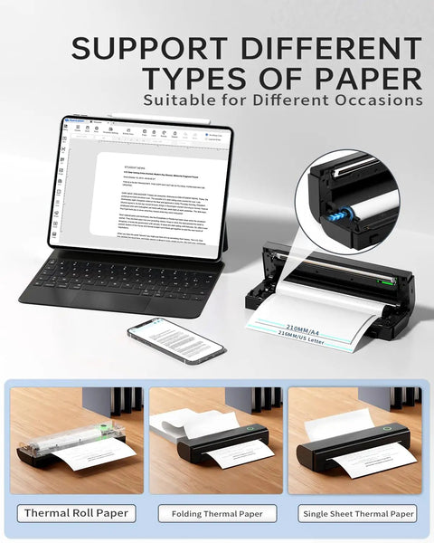 Travel Ready Portable Bluetooth Thermal Printer For On The Go, Inkless N80 Wireless Printer printing with tablet and paper types