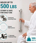 3 Pack Wall Mounted Grab Bars for Shower and Bath, Rock Solid Bathroom Safety Handles with Hefty Weight Capacity for Seniors and Pregnant Women, Non Slip Handrails Ideal for Toilet, Hallway, and Stairs to Keep You Stable and Secure - Close-up of grab bar holding up to 500 lbs with thickened mounting plate and secured wall anchors.