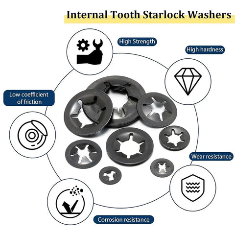 Internal And External Tooth Lock Washers Kit In 65Mn Steel Pro Grade Grab-And-Go Ready Push On Locking Fasteners, starlock washers