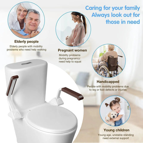 Rock Solid Toilet Safety Rails For Seniors With Flip Up Armrest Handles Heavy Duty Bathroom Support Bars adjustable for all ages.