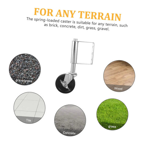 Tough As Nails Heavy Duty Gate Wheel Featuring Smooth Spring Loaded Caster suitable for various terrains like wood and concrete.