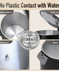 Interior views of Electric Kettle 1.7L With Clear Touch Screen Temperature Control, No Plastic Contact With Water, stainless steel.