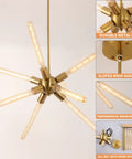 Sputnik Style Gold Flush Mount Chandelier With Eight E26 LED Tube Bulbs Includes Nine Bulbs Total Adjustable Height