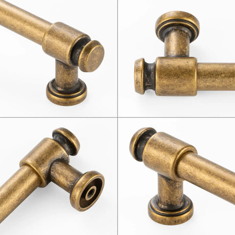 No Fuss Antique Brass Cabinet Pulls Ten Pack Five Inch Drawer Handles. Close-up of solid metal drawer handle details.