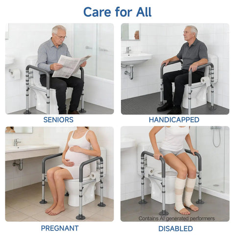 Premium Heavy Duty Steel Toilet Safety Rail For Seniors Bulletproof Bathroom Support Bar For Elderly with adjustable height and width.