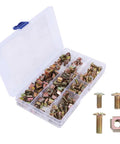 120 Piece M5 Cage Nut Screw Kit For Server Rack Rails With Anti Rotation Floating Threaded Inserts in clear storage box, assorted screws included.