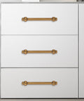 10 Pack 5 Inch Antique Brass Cabinet Pulls Solid Zinc Alloy Drawer Handles on white dresser drawers.