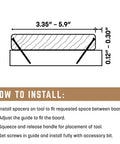 AnglePro Hidden Fastening Deck Kit With Screws For Composite Boards features a diagram for installation with adjustable spacers and tool dimensions.